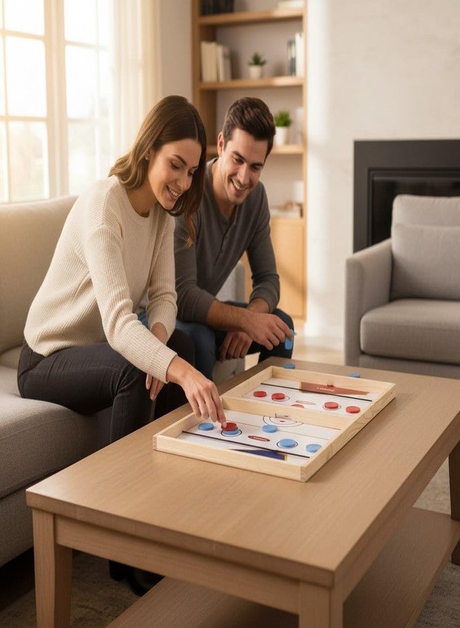 SARASI 3-in-1 Wooden Board Game Set, String Hockey, Ludo, Snake & Ladder, Natural Wood, Size: 61cm x 40cm x 3cm, Ages 6+, 2-4 Players, Indoor Family Entertainment - Image 4